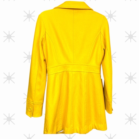 Emily in Paris inspo wool Yellow Trench pea long Coat fitted single breast - Picture 2 of 5